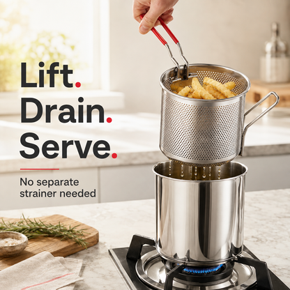🔥🍟 Personal Mini Deep Fryer Set – Stainless Steel Pot with Lift-Out Draining Basket & Food Tongs