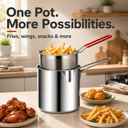 🔥🍟 Personal Mini Deep Fryer Set – Stainless Steel Pot with Lift-Out Draining Basket & Food Tongs