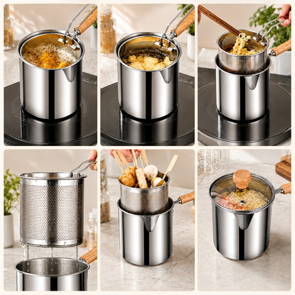 🔥🍟 Personal Mini Deep Fryer Set – Stainless Steel Pot with Lift-Out Draining Basket & Food Tongs