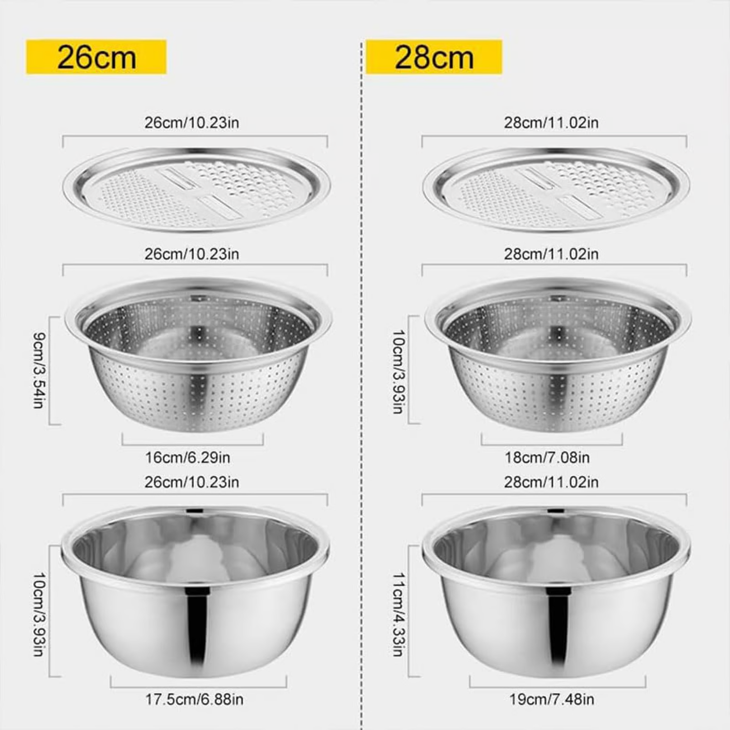 3-Piece Thickened Stainless Steel Mixing Bowl Set with Draining Basket