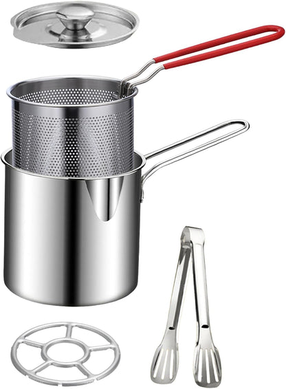 🔥🍟 Personal Mini Deep Fryer Set – Stainless Steel Pot with Lift-Out Draining Basket & Food Tongs
