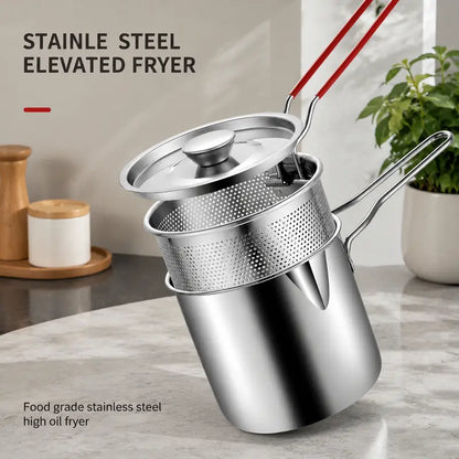 🔥🍟 Personal Mini Deep Fryer Set – Stainless Steel Pot with Lift-Out Draining Basket & Food Tongs