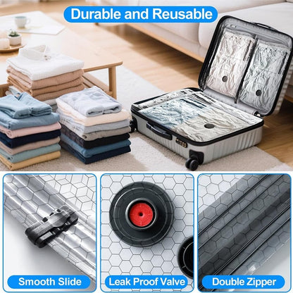 Cordless Travel Vacuum Storage Compression Bag Set - TSA Approved & Reusable | Up to 80% More Space