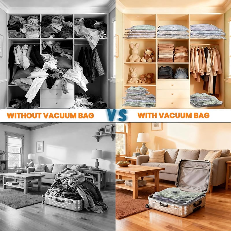 Cordless Travel Vacuum Storage Compression Bag Set - TSA Approved & Reusable | Up to 80% More Space